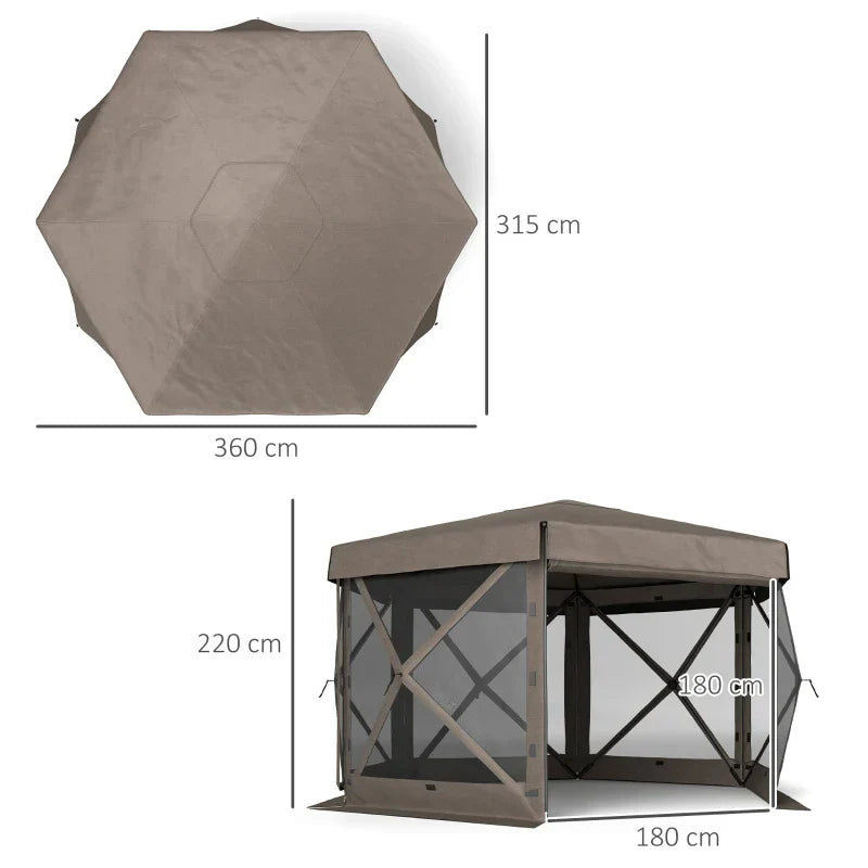 3m Hexagonal Pop Up Gazebo with Mesh Sides – Waterproof UV30+ Garden Party & Camping Shelter with Carry Bag