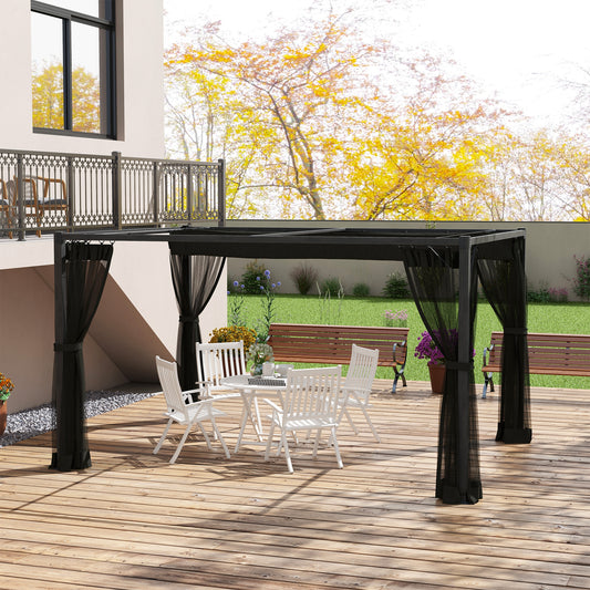 3 x 4m Aluminium Frame Pergola, with Retractable Roof - Dark Grey