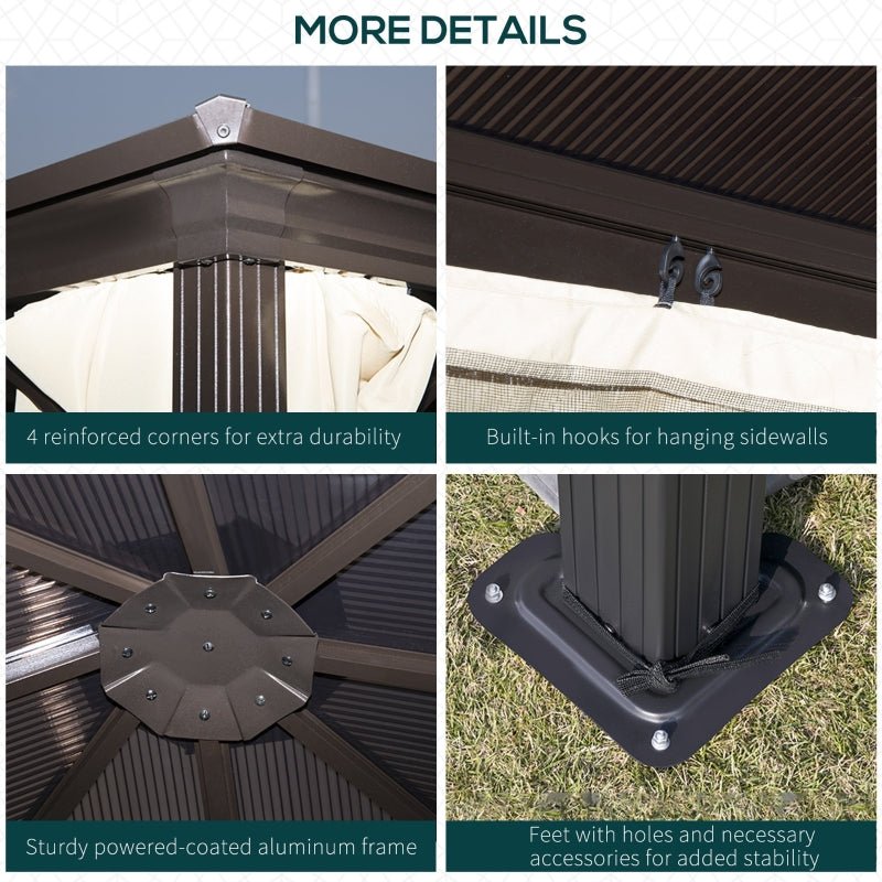 3x3m Premium Aluminium Hardtop Garden Gazebo with Polycarbonate Roof, Removable Curtains & Insect Mesh Enclosure