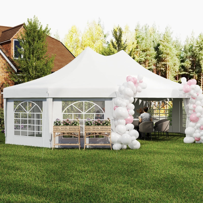 8.9m x 6.5m Premium 10 – Sided Garden Marquee Gazebo – Steel Frame Outdoor Party Tent with Windows