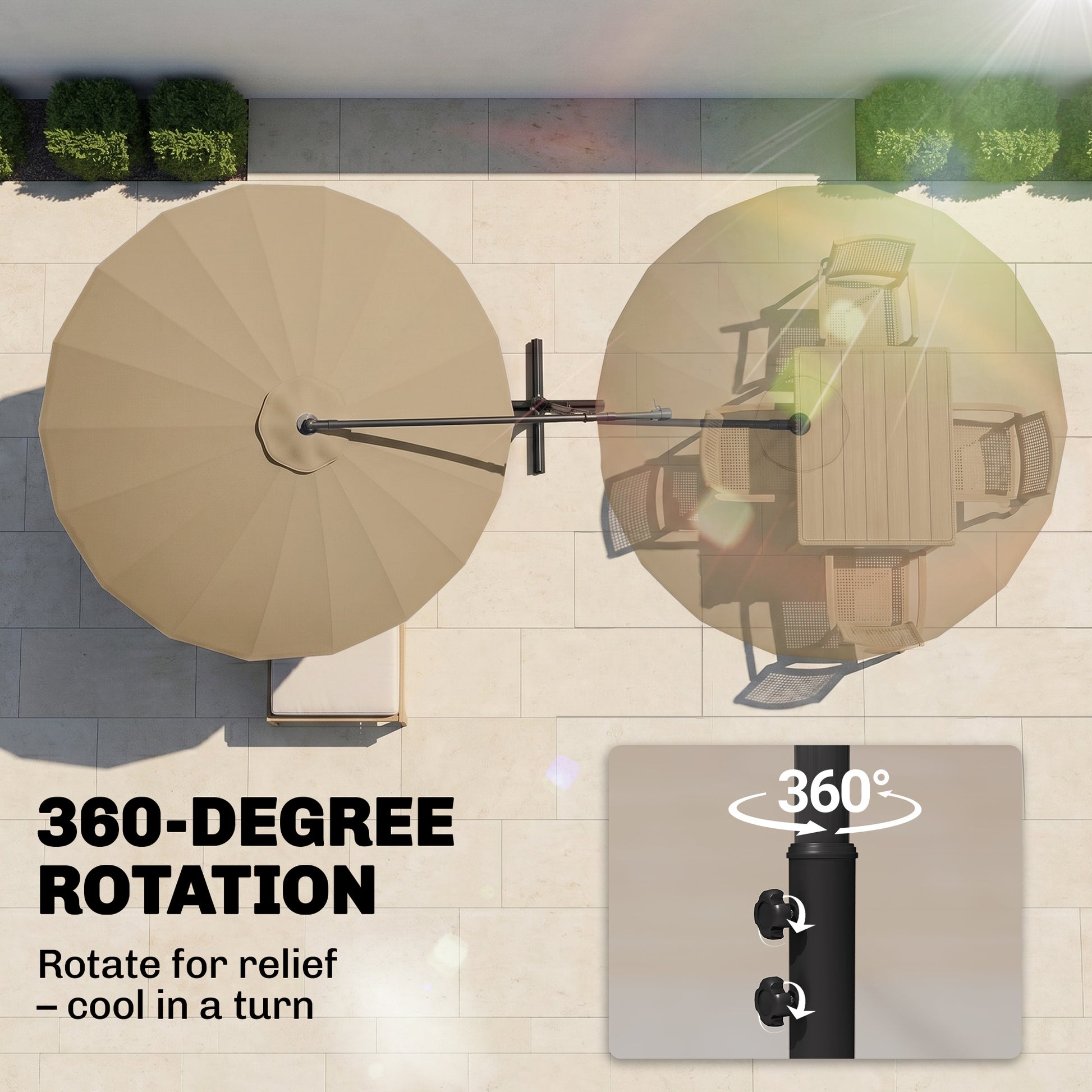 Outsunny 3(m) Cantilever Umbrella 18 Ribs & Vents Adjustable Angle for Patio Khaki