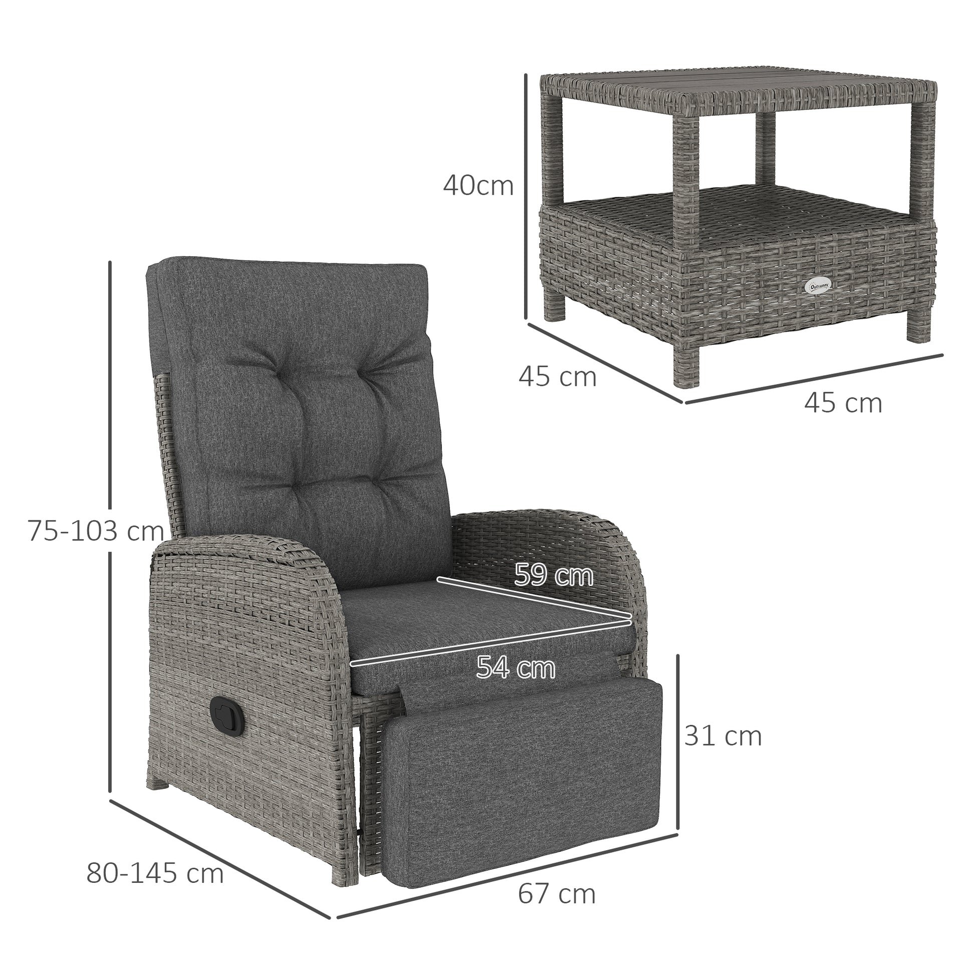 Outsunny 2 Seater Patio Rattan Wicker No Installation Chaise Lounge Sofa Set w/ Cushion for Patio Garden Porch, Grey