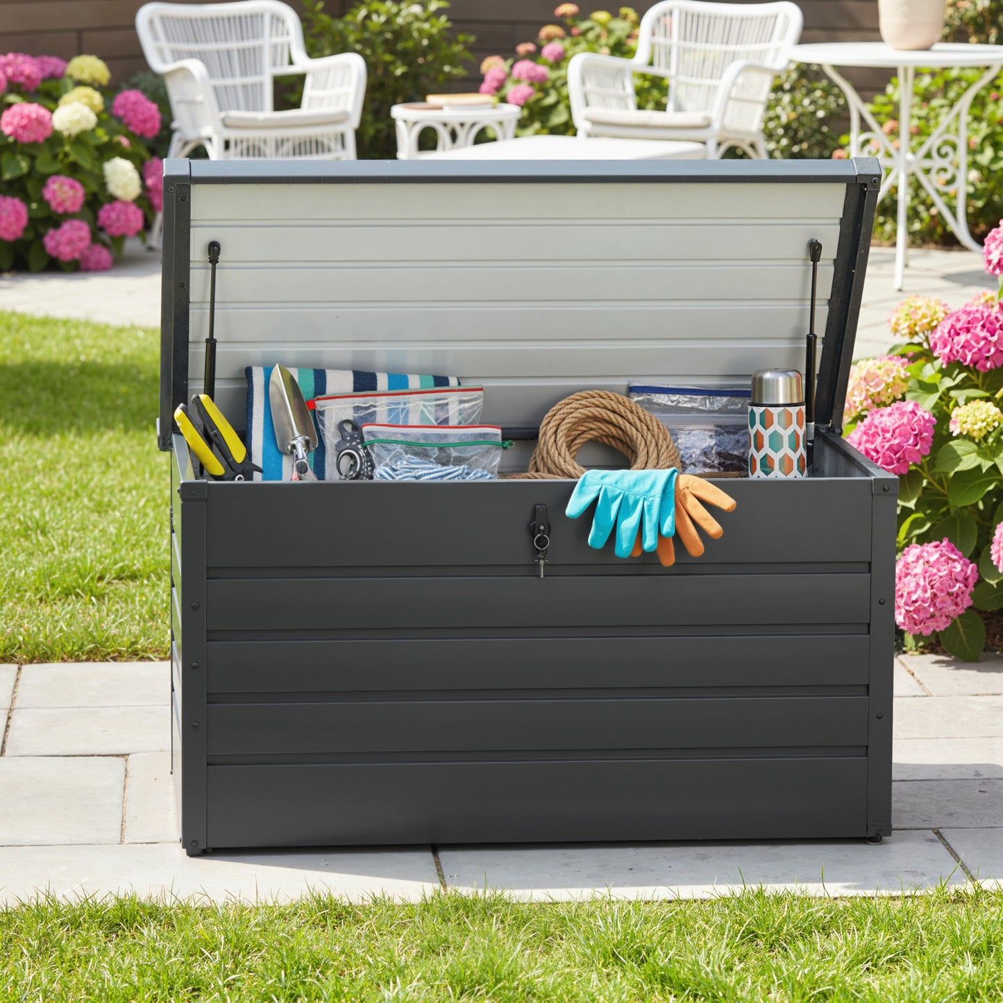 Outsunny - 311L Galvanised Steel Garden Storage Box, Lockable, Dark Grey