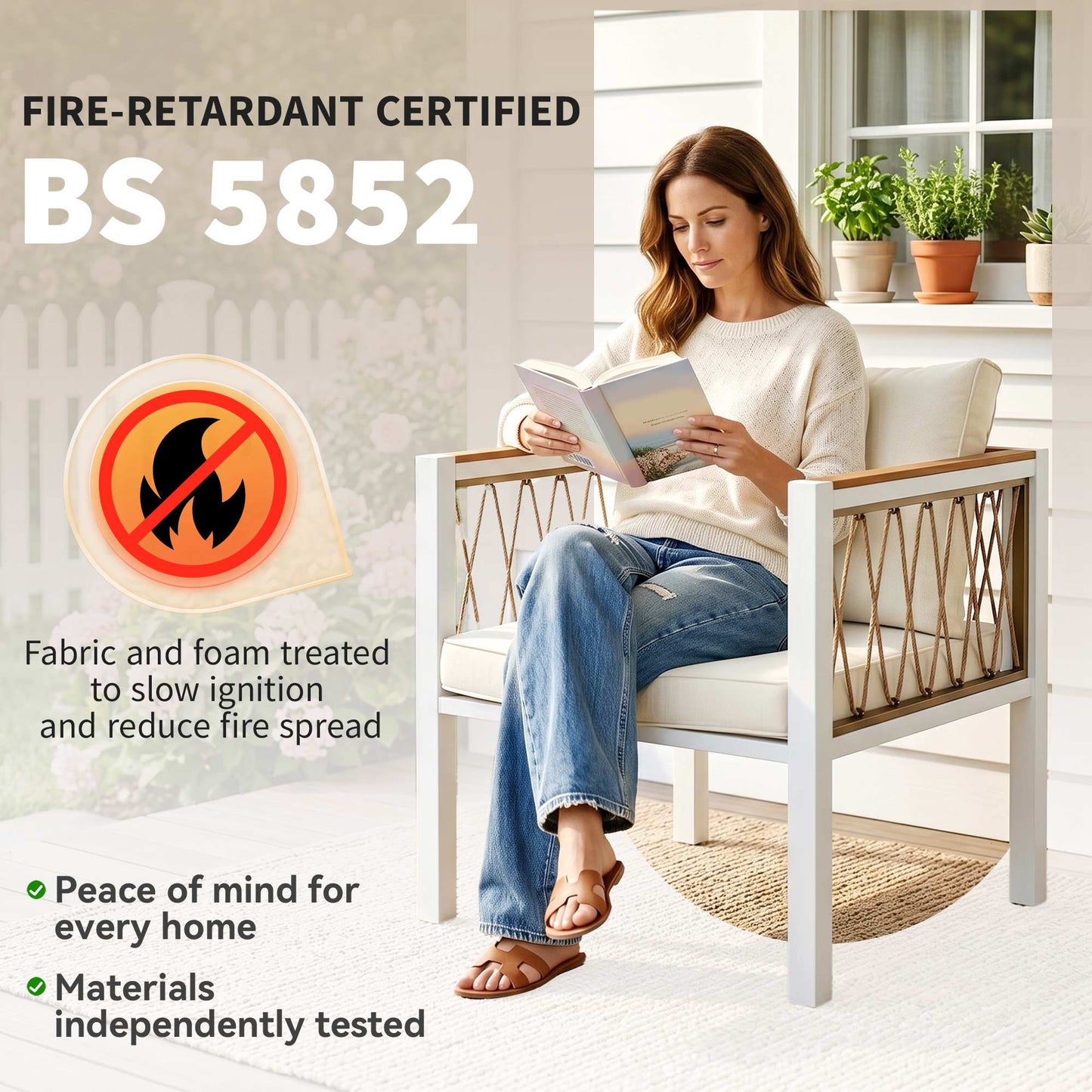 Outsunny 4 Piece Rattan Garden Furniture Set with Loveseat, 2 Armchairs, Cream White