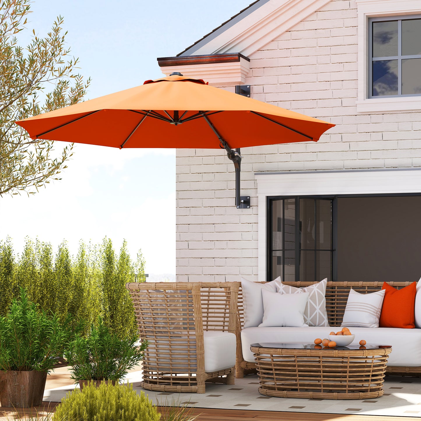Mediterraneo 3(m) Wall-Mounted Parasol Shade, with Handle - Orange