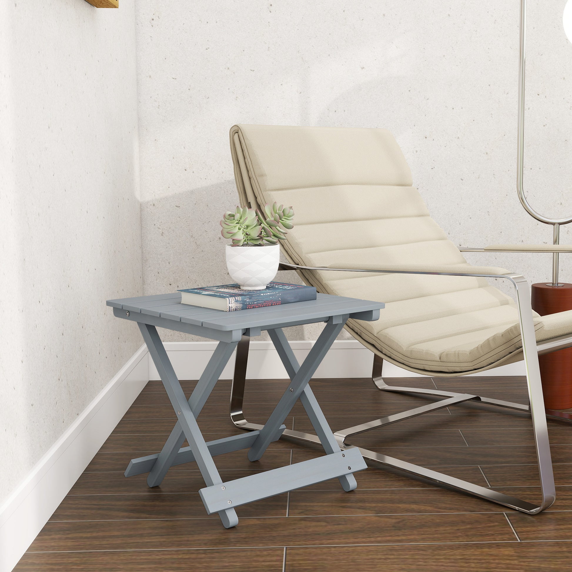 Outsunny Fir Wood Folding Coffee Table, Lightweight Small Garden Table with Slatted Top, Portable Folding Side Table for Balcony