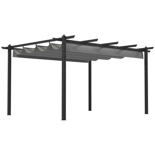 Outsunny 4 x 3m Aluminium Pergola with Retractable Roof, Modern Outdoor Gazebo Canopy Shelter for Patio Lounge, Garden Dining & Outdoor Living, Grey