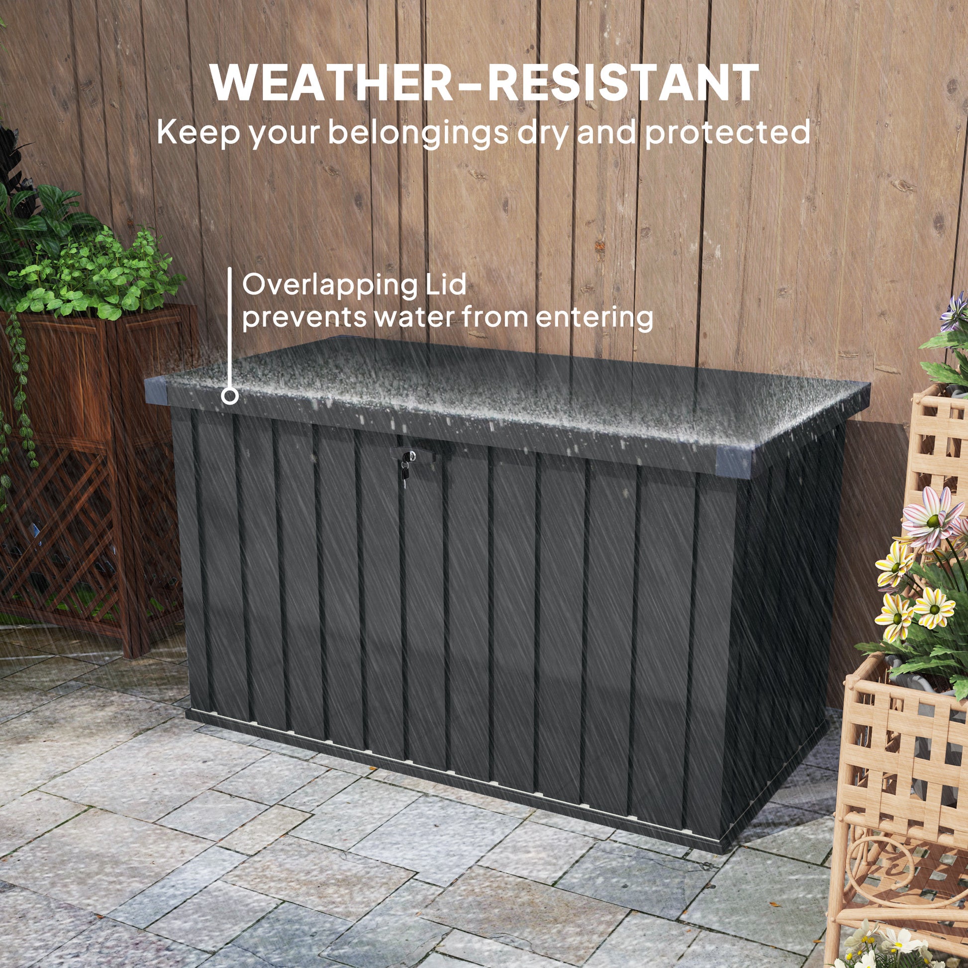 Outsunny - 400L Galvanised Steel Garden Storage Box, Dark Grey