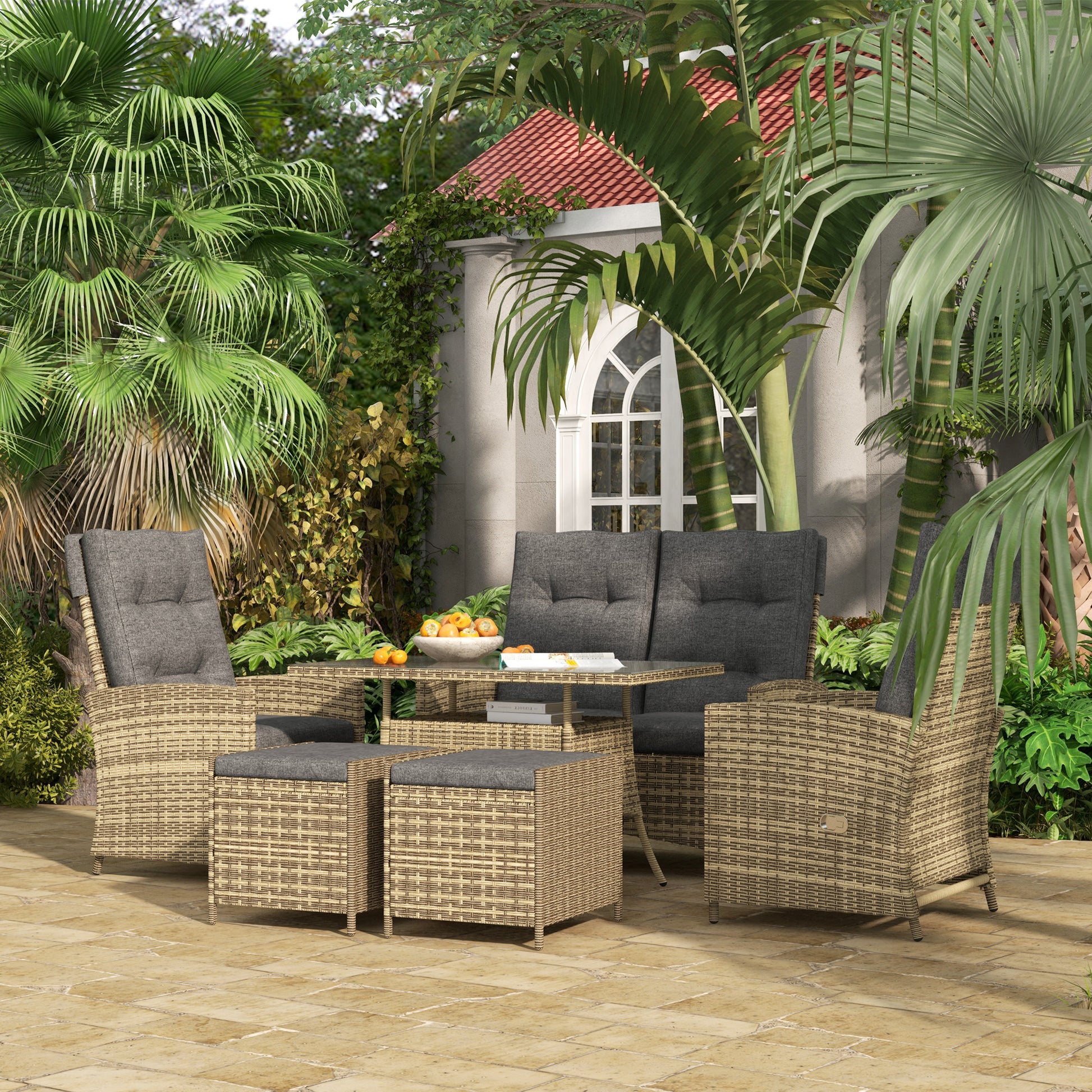 Verona Six-Piece Rattan Garden Set, with Reclining Chairs - Grey