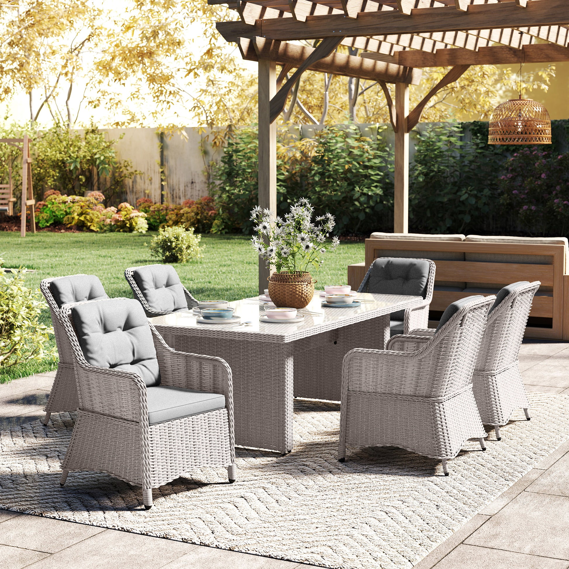 Outsunny Seven-Piece Rattan Dining Set - Mixed Grey