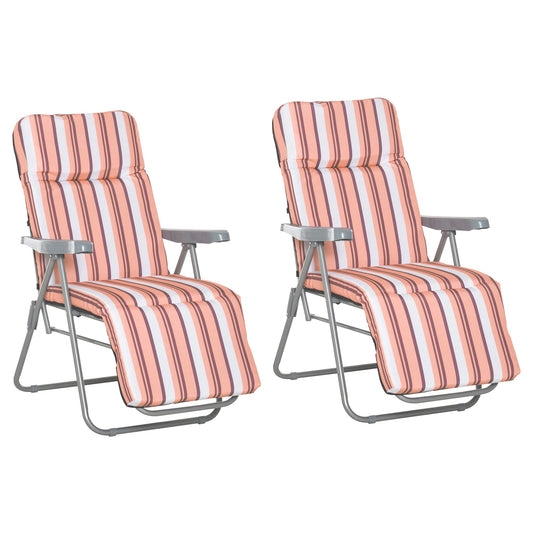Outsunny Reclining Garden Chair Set of 2, 5-Level Adjustable Zero Gravity Chairs, Orange Stripe