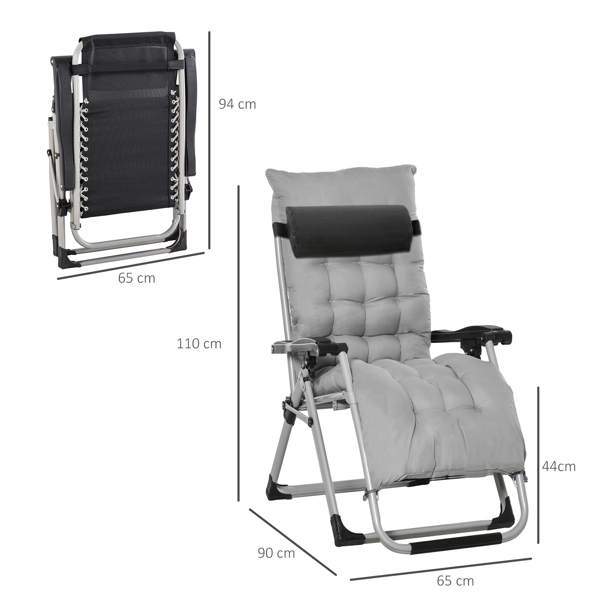 Outsunny 2pc Reclining Zero Gravity Sun Loungers ,Folding Chaise Lounge Chair with Cushions, Light Grey
