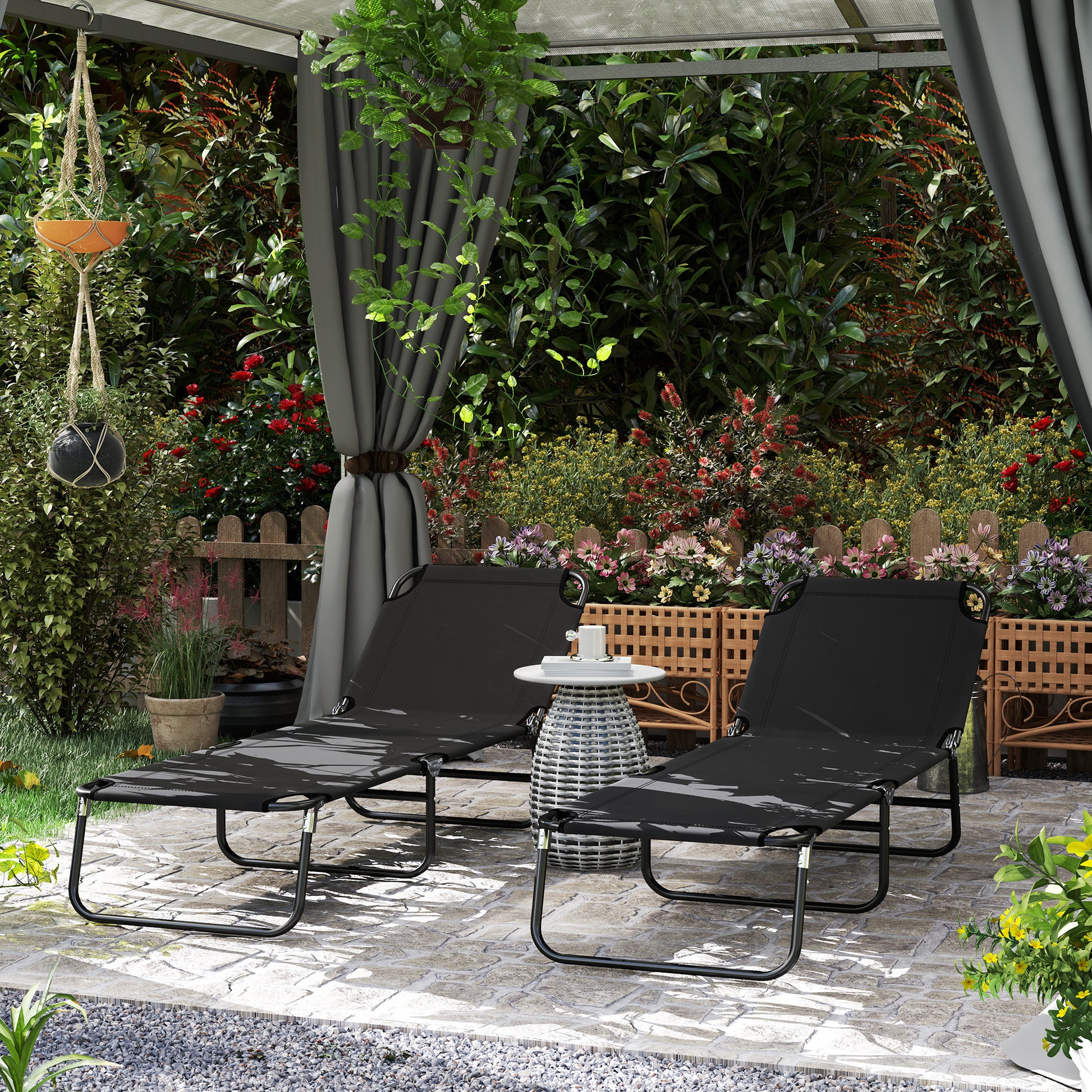 Sorrento Garden Sun Lounger, with Five-Position Back - Black