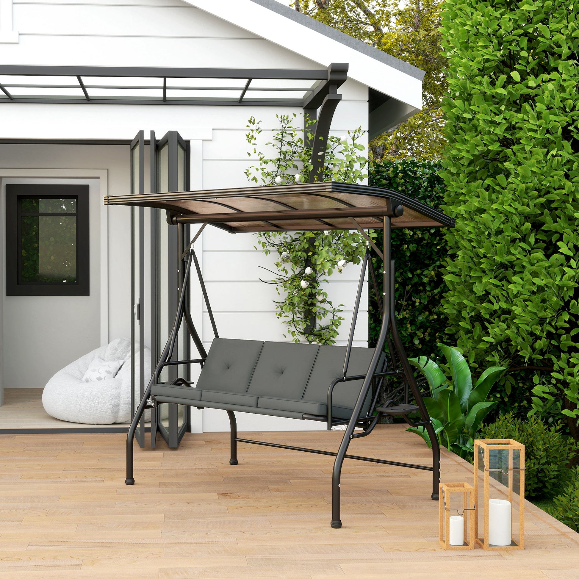 Verona Convertible Three-Seater Swing Bench Bed - Dark Grey