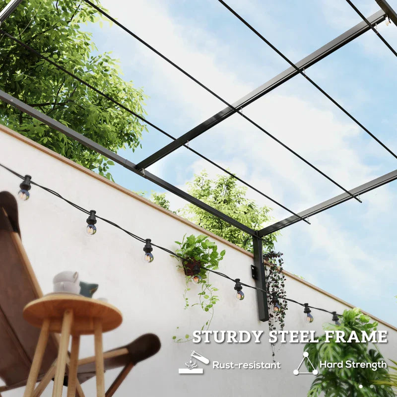 2m x 3m Lean – To Steel Pergola – Khaki Adjustable Canopy Roof, Wall Mounted Patio Shade Shelter