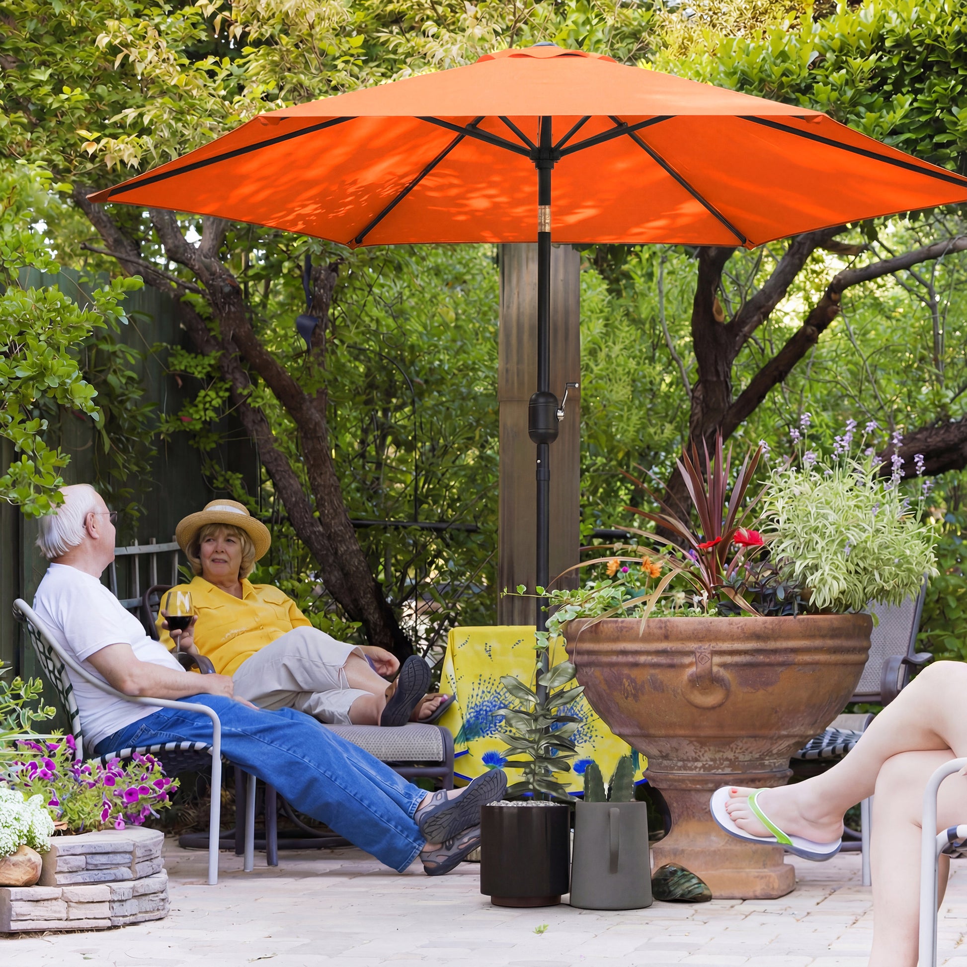 2.6 m Garden Parasol Umbrella with Aluminium Pole, Garden Umbrella with Tilt and Crank, Vent, Orange