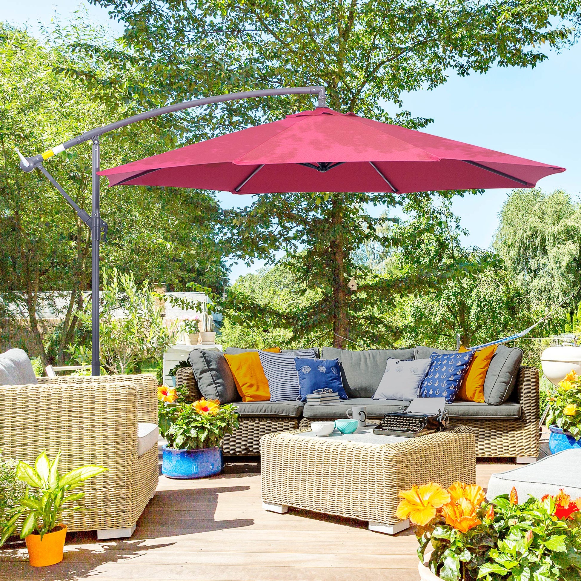 3m Water Resistant Terylene Hanging Parasol Wine Red