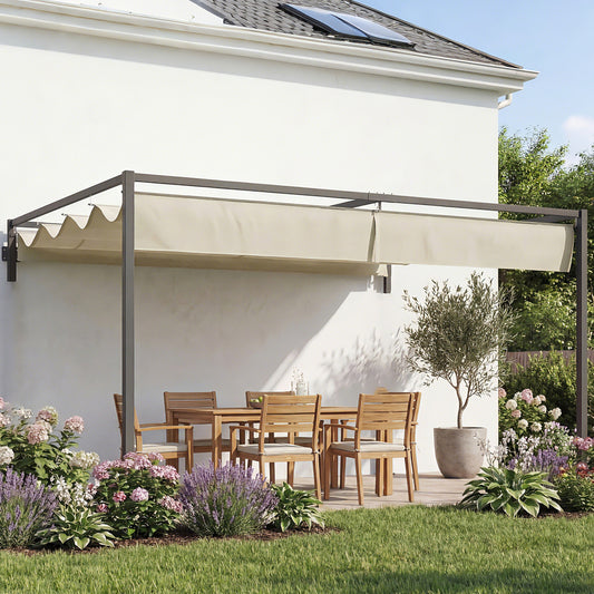 3 x 4m Steel Pergola, with Retractable Canopy - Khaki