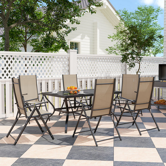 Portofino Seven-Piece Steel Garden Dining Set, with Parasol Hole - Khaki