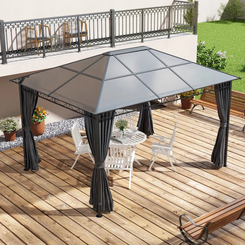 3m x 4m Grey Hardtop Gazebo with Polycarbonate Roof, Steel & Aluminium Fram