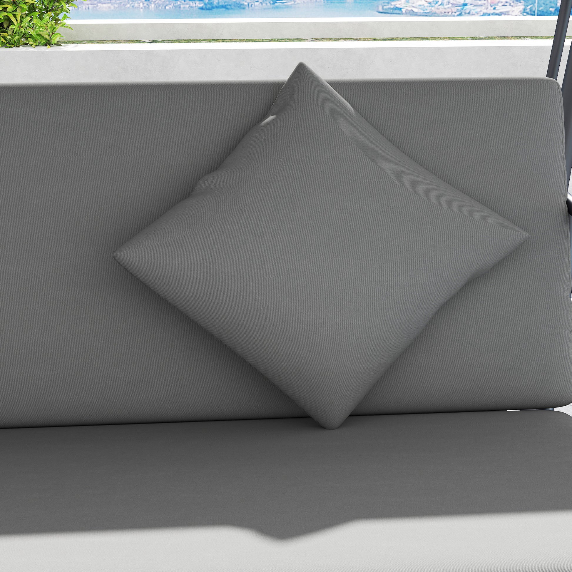 Outsunny Outdoor 2-in-1 Swing Chair Lounger 3 Seater Garden Swing Seat Bed Convertible Tilt Canopy W/ Cushion, Light Grey
