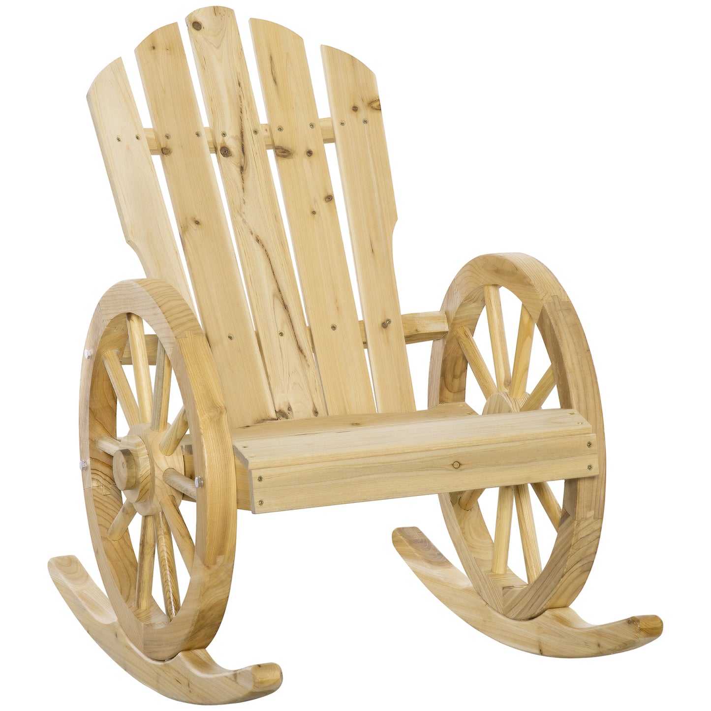 Outsunny Wooden Adirondack Rocking Chair Reclining Armchair Garden Furniture Patio Porch Rocker - Natural