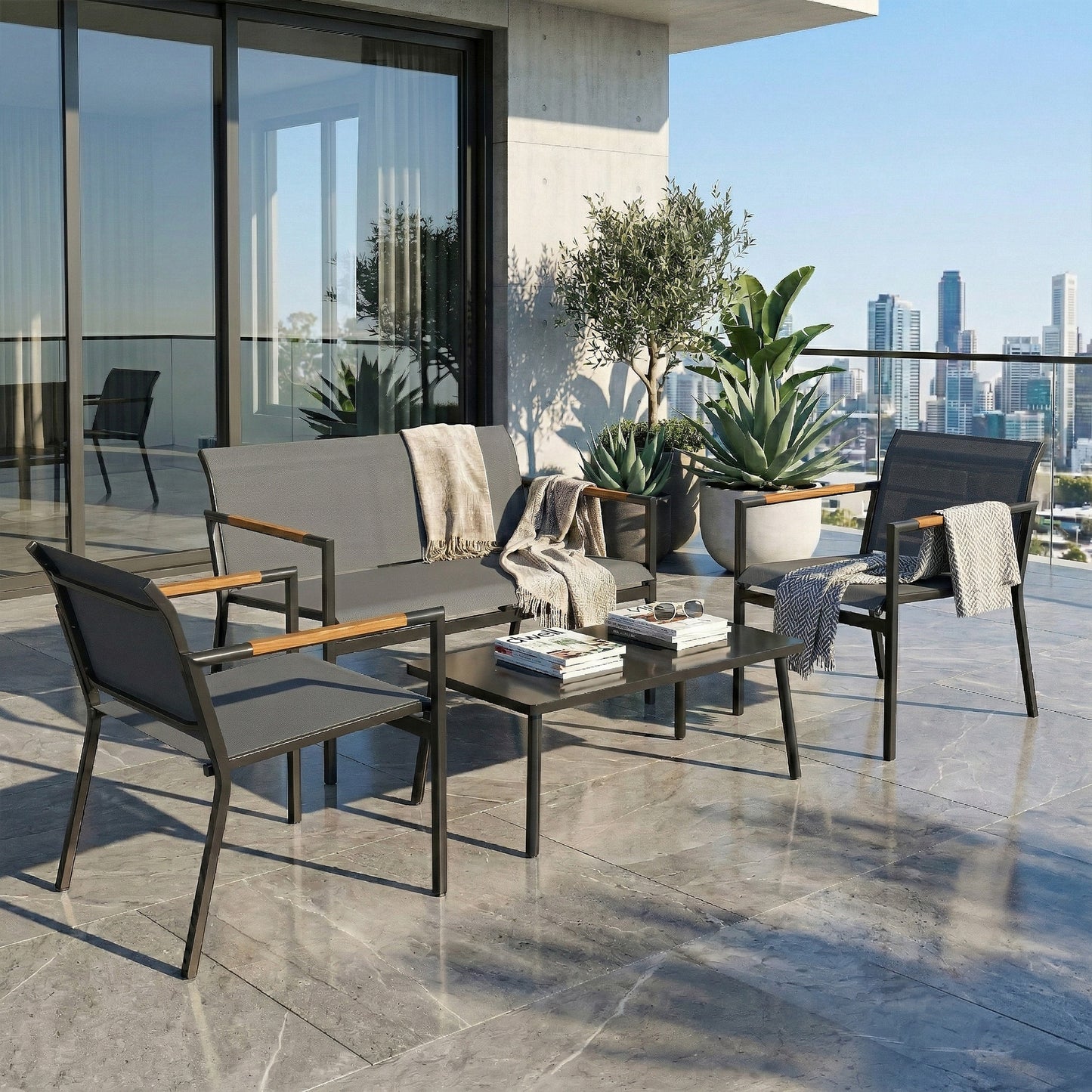 Portofino 4 Seater Garden Furniture Set with Loveseat, Armchairs, Table