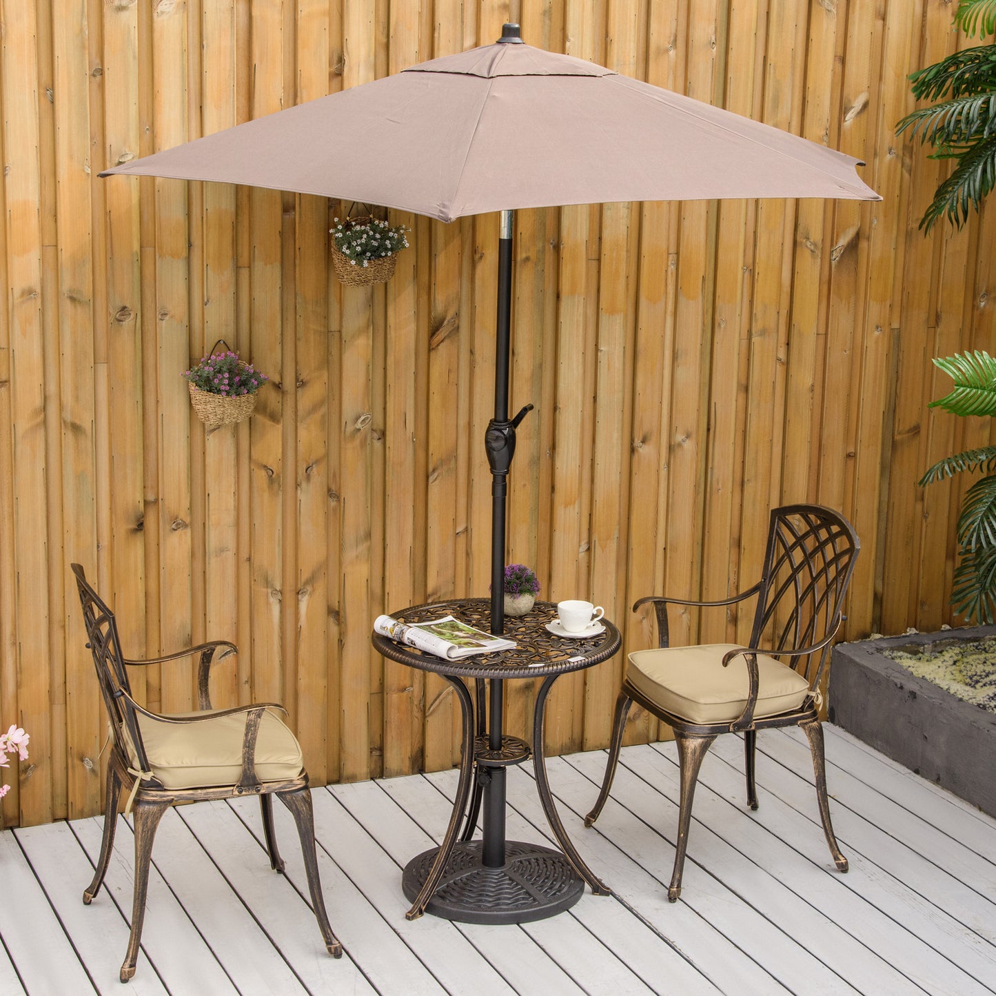 Riviera 3pc Cast Aluminium Garden Bistro Set for 2 with Parasol Hole