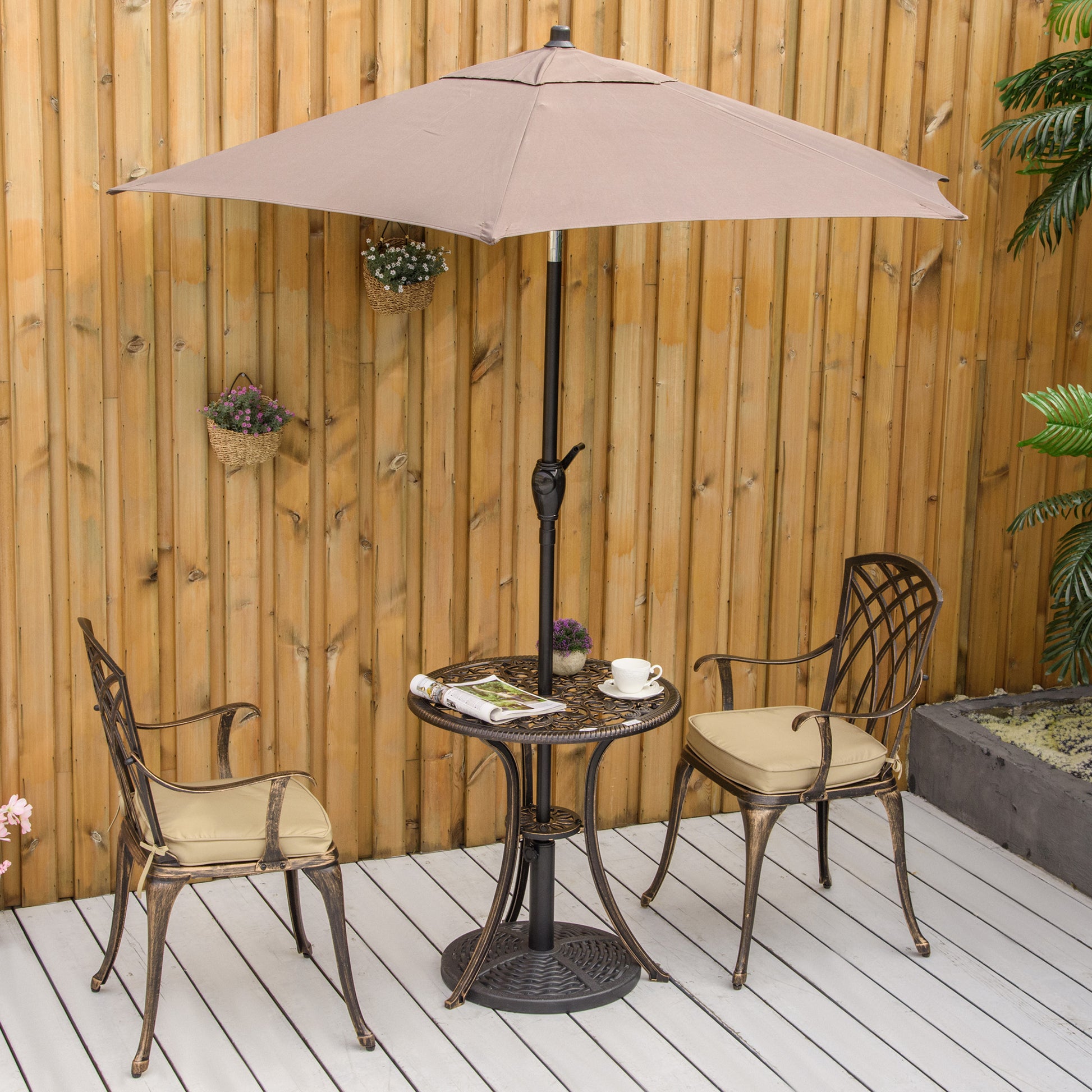 Riviera 3pc Cast Aluminium Garden Bistro Set for 2 with Parasol Hole