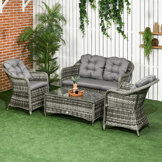 Capri Four-Piece Rattan Sofa Set, with Glass-Top Table - Mixed Grey