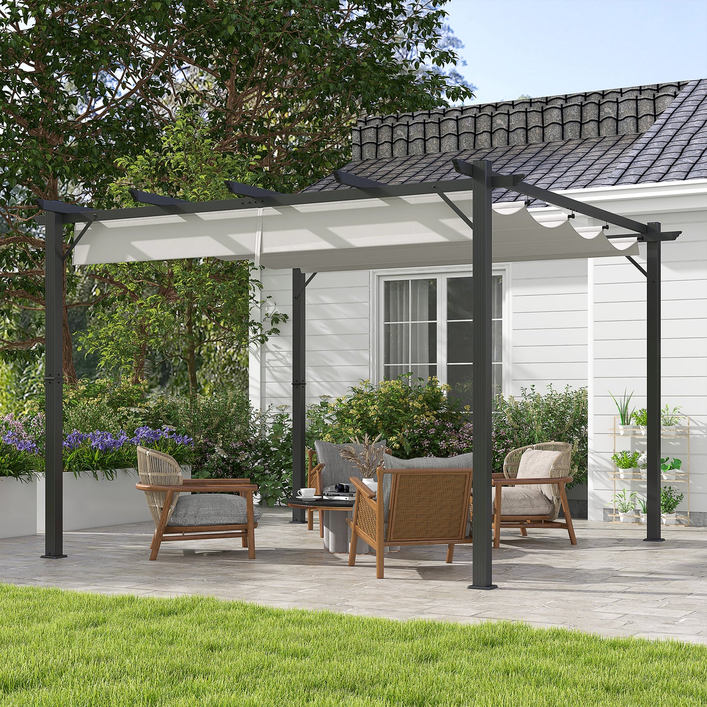 3 x 3(m) Aluminium Pergola Canopy Gazebo Awning Garden Sun Shade Shelter Marquee Party BBQ, Light Grey