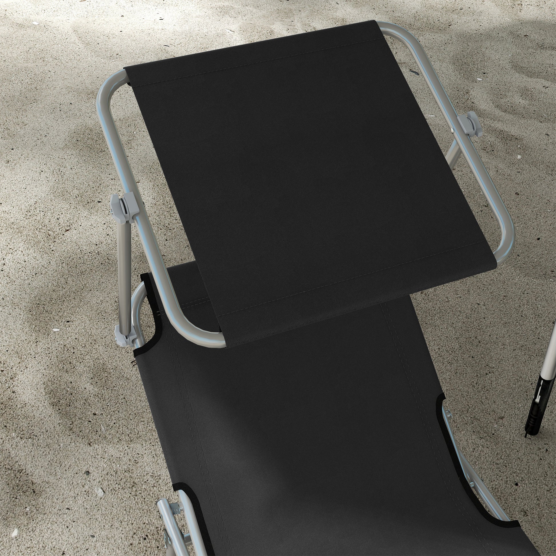Outsunny Foldable Sun Lounger Set of 2 with Sun Shade & Adjustable Backrest - Black
