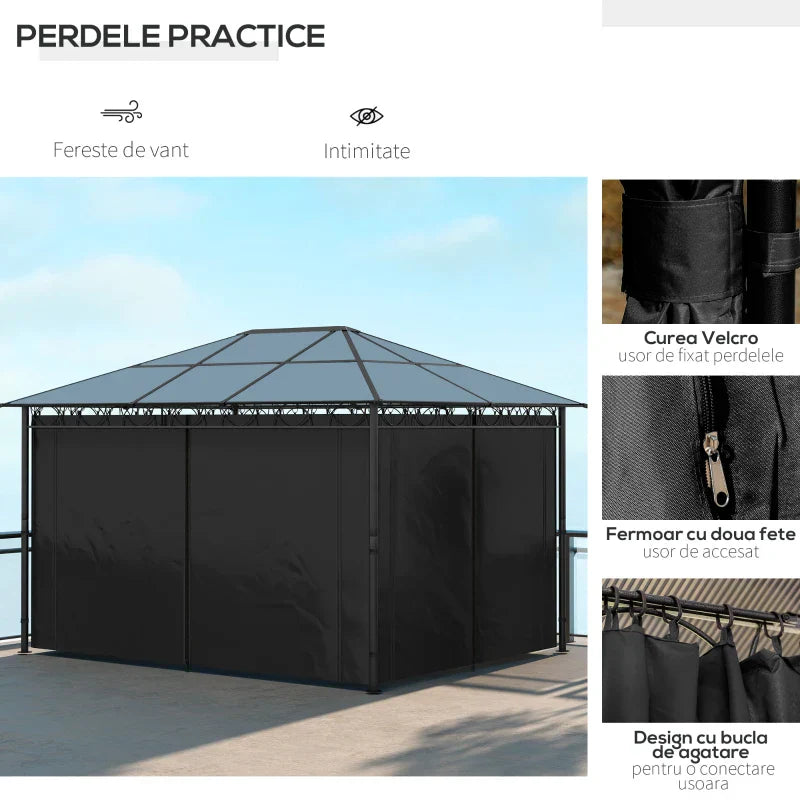 3m x 4m Grey Hardtop Gazebo with Polycarbonate Roof, Steel & Aluminium Fram