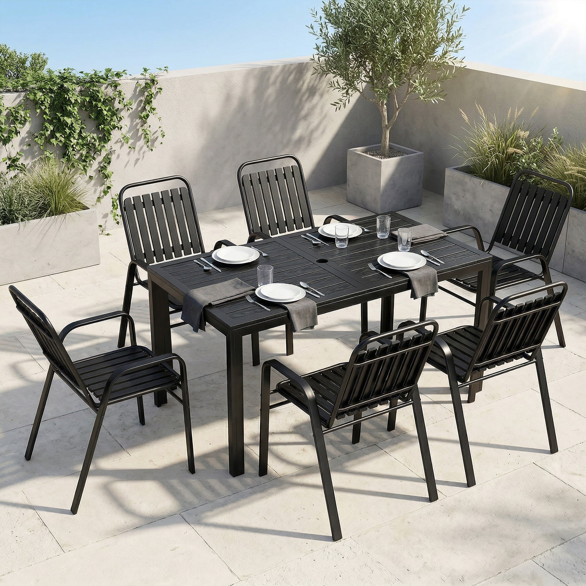 Verona 7 Piece Garden Dining Set with Umbrella Hole