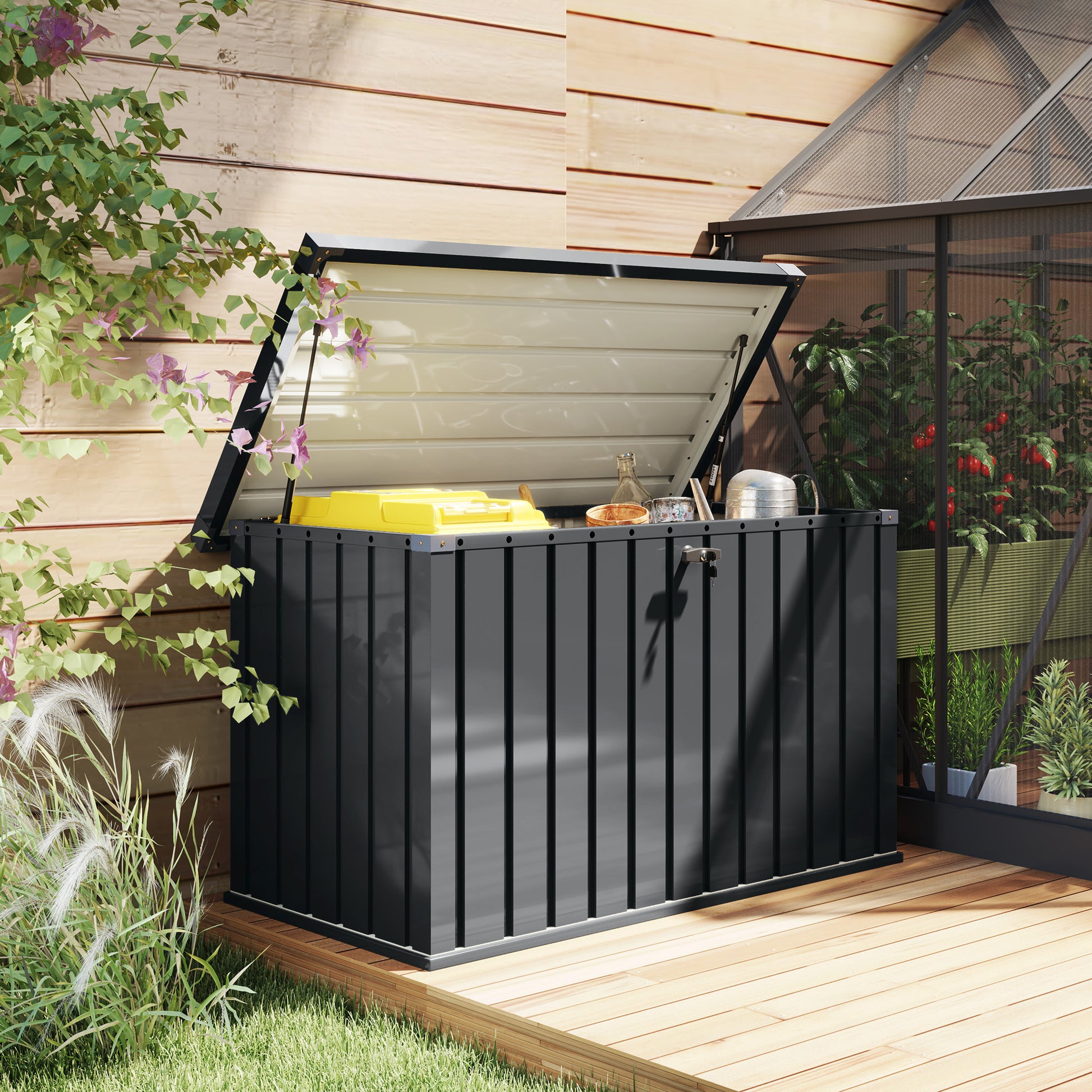 Outsunny - 400L Galvanised Steel Garden Storage Box, Dark Grey