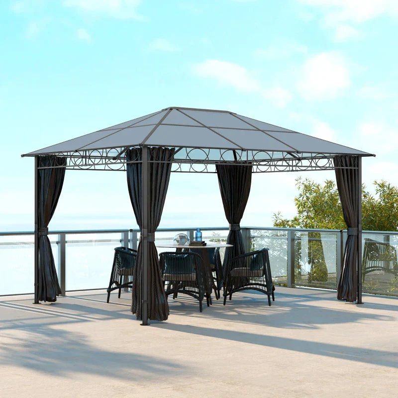 3m x 4m Grey Hardtop Gazebo with Polycarbonate Roof, Steel & Aluminium Fram