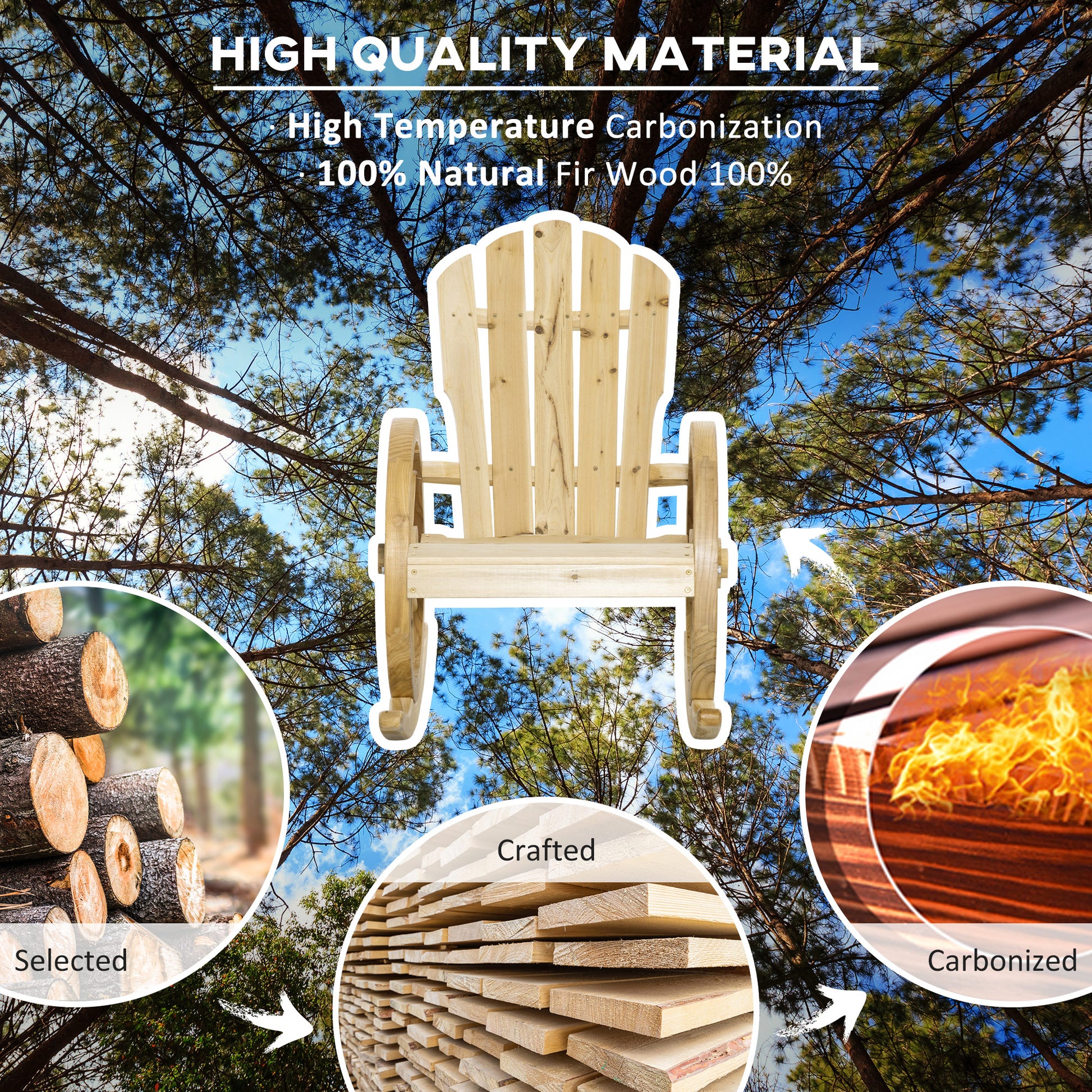 Outsunny Wooden Adirondack Rocking Chair Reclining Armchair Garden Furniture Patio Porch Rocker - Natural
