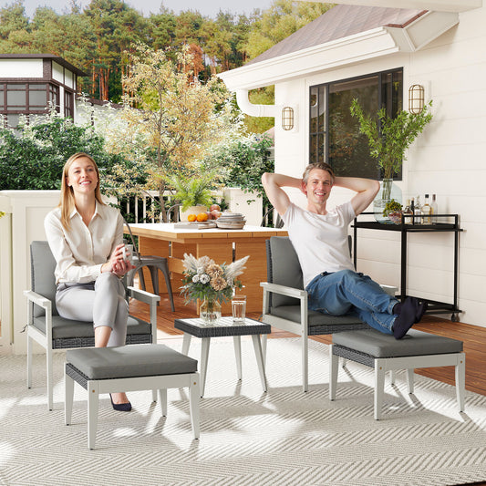 Marbella Five-Piece Rattan Patio Set, with Wood-Top Table - Grey