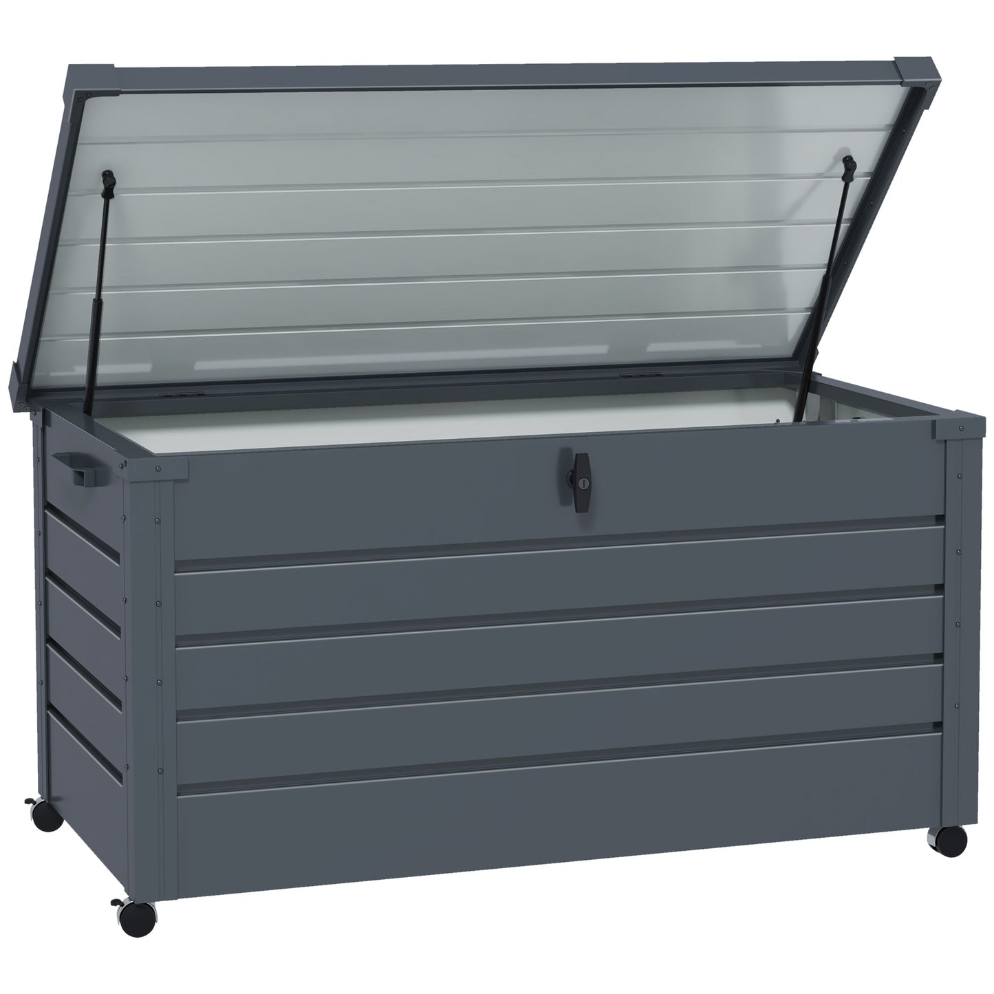 Outsunny - 311L Galvanised Steel Garden Storage Box, with Wheels, Lockable, Dark Grey