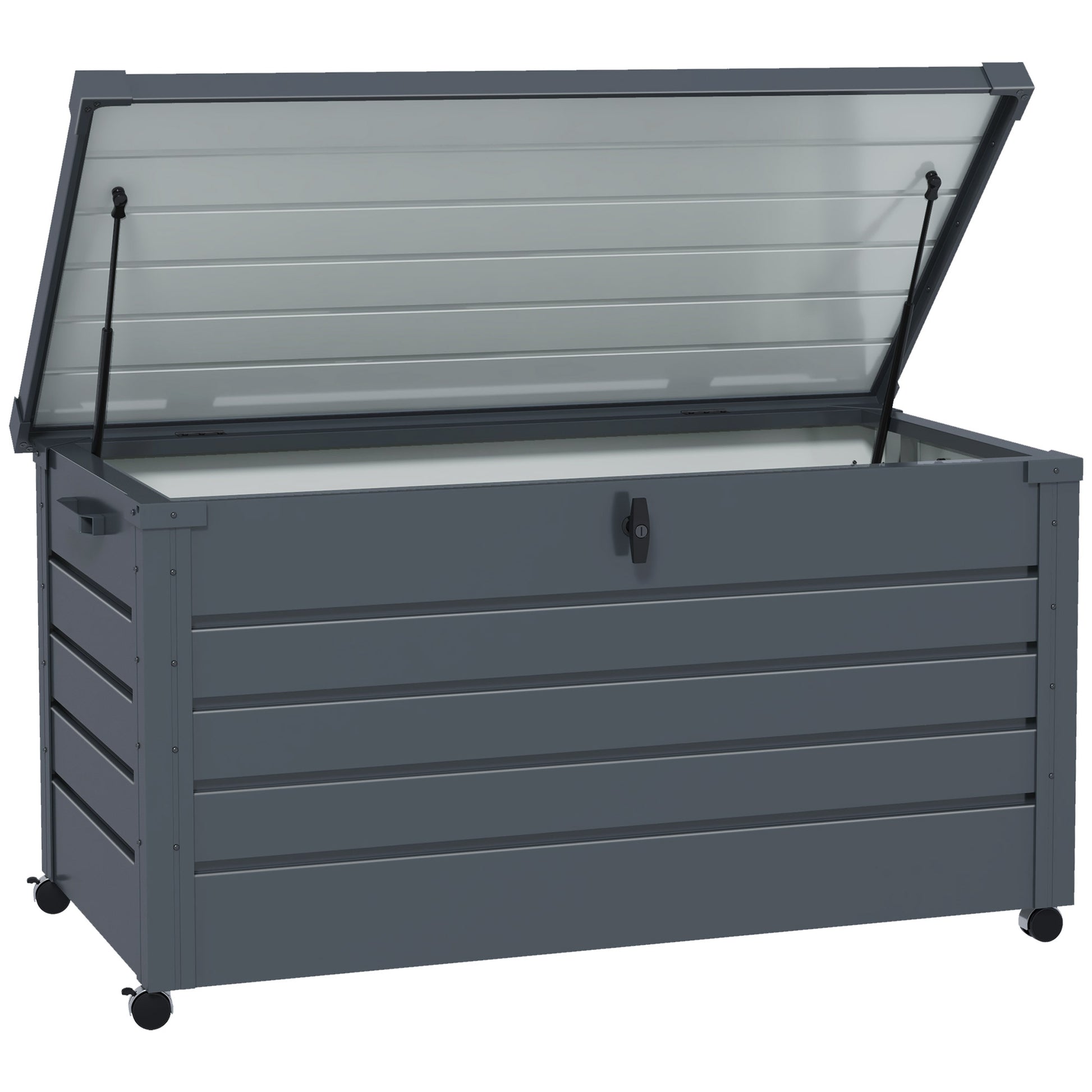 Outsunny - 311L Galvanised Steel Garden Storage Box, with Wheels, Lockable, Dark Grey