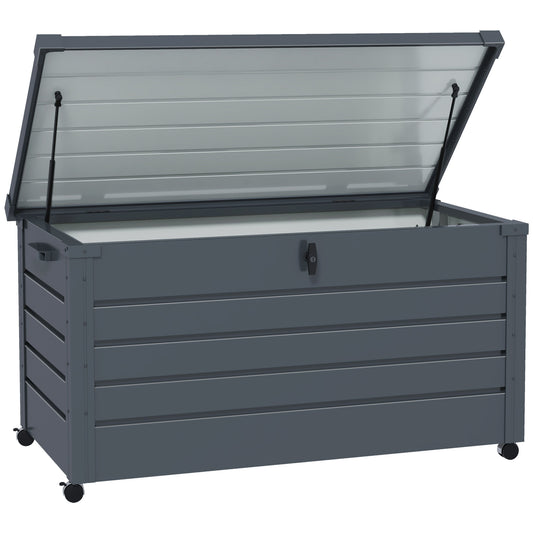 Outsunny - 311L Galvanised Steel Garden Storage Box, with Wheels, Lockable, Dark Grey