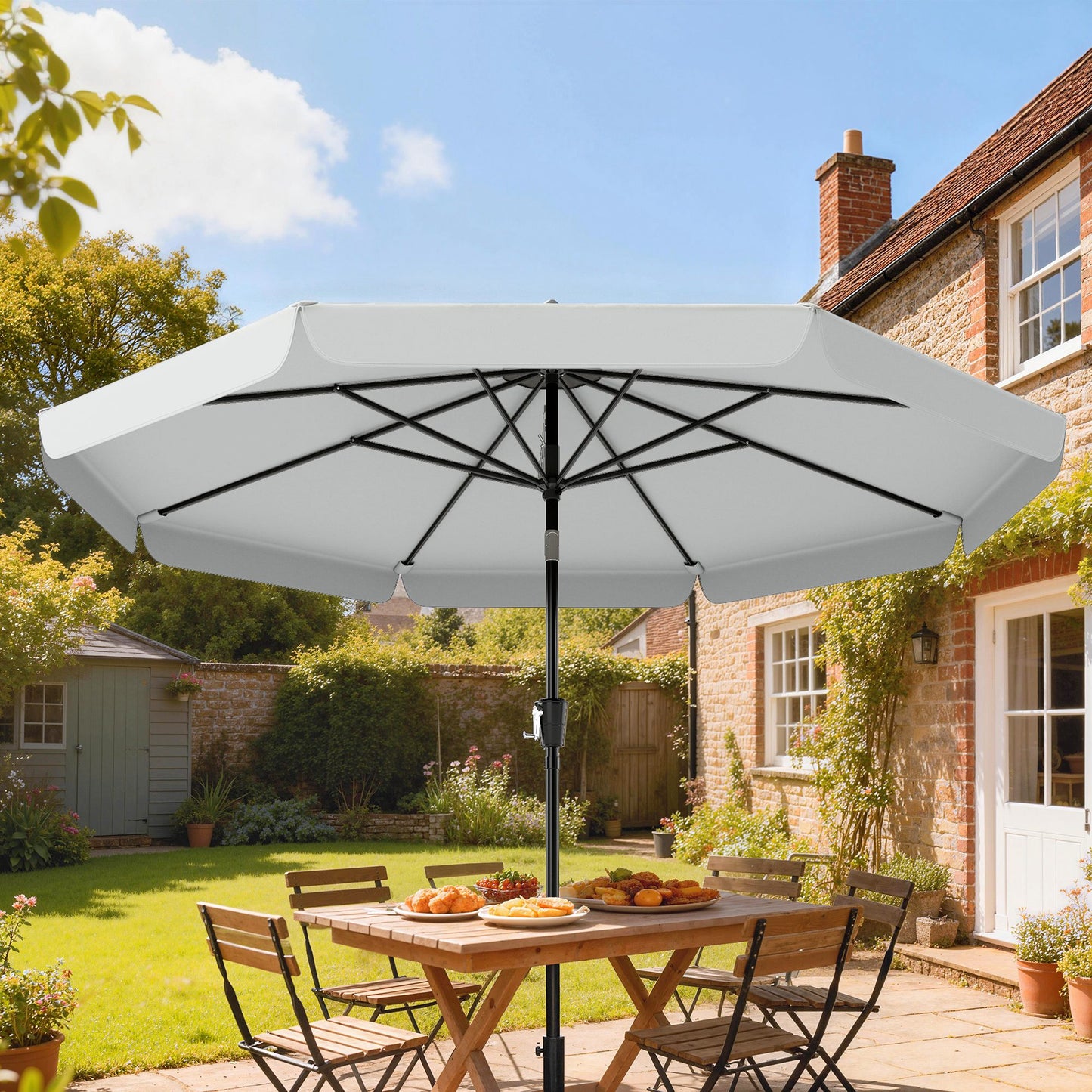 3 m Garden Parasol with Tilt Mechanism & Crank Handle, UPF 30+ Patio Umbrella Garden Table Umbrella
