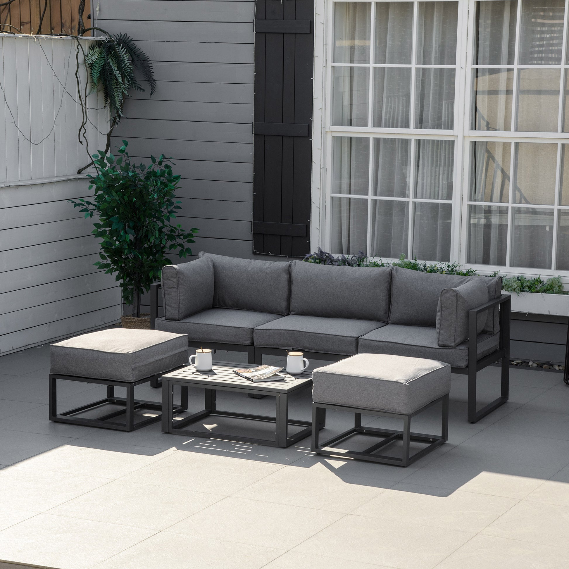 Monaco 6 Piece Outdoor Couch, Sectional Sofa Set with Aluminum Patio Conversation Furniture, Grey