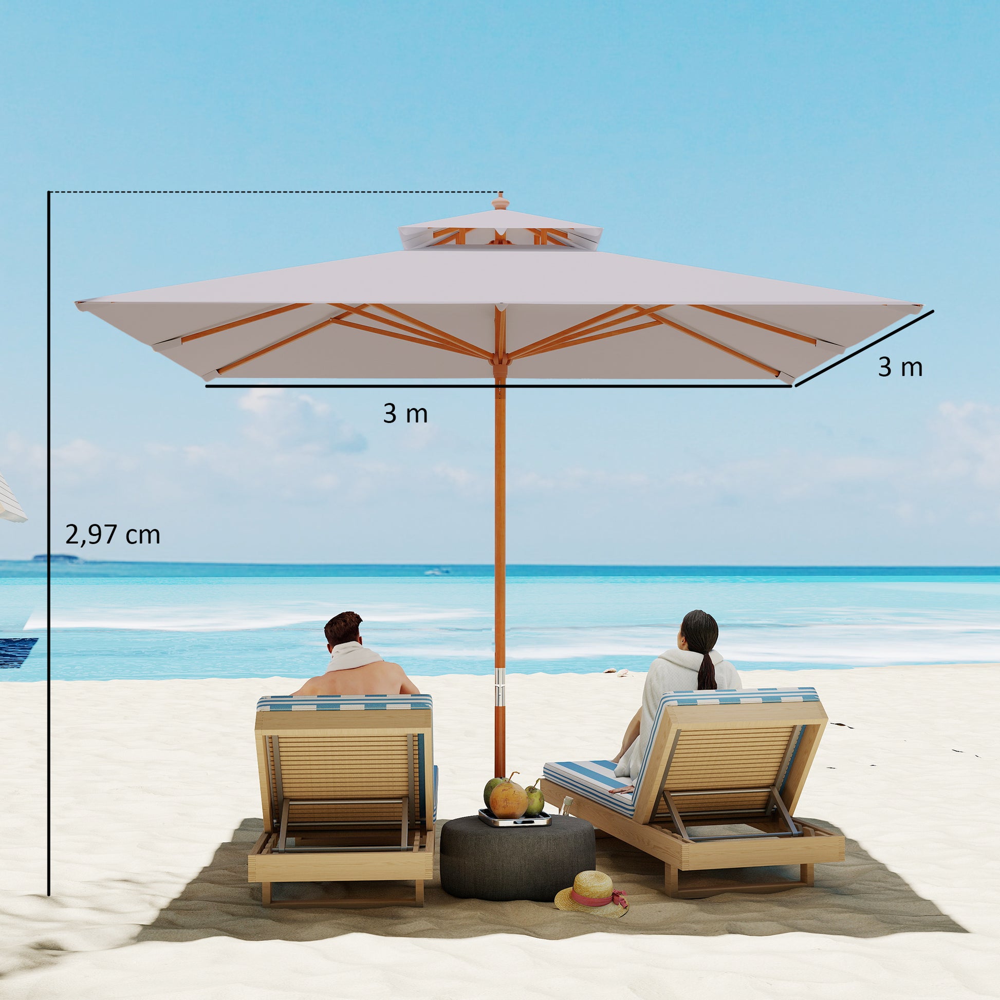 Outsunny 3 x 3m Garden Parasol with Double-Tier Canopy, Large UV Resistant Patio Umbrella for Sun Shade, Garden Dining & Outdoor Seating, Grey