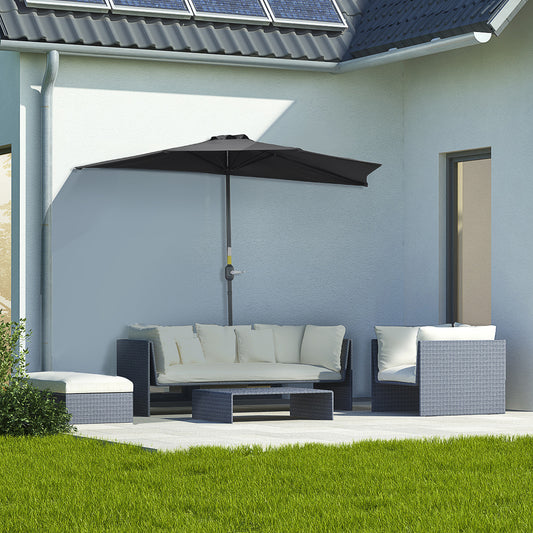 2.7m Garden Half Parasol, Outdoor Balcony Umbrella with 5 Steel Ribs, Patio Sun Shade, Black