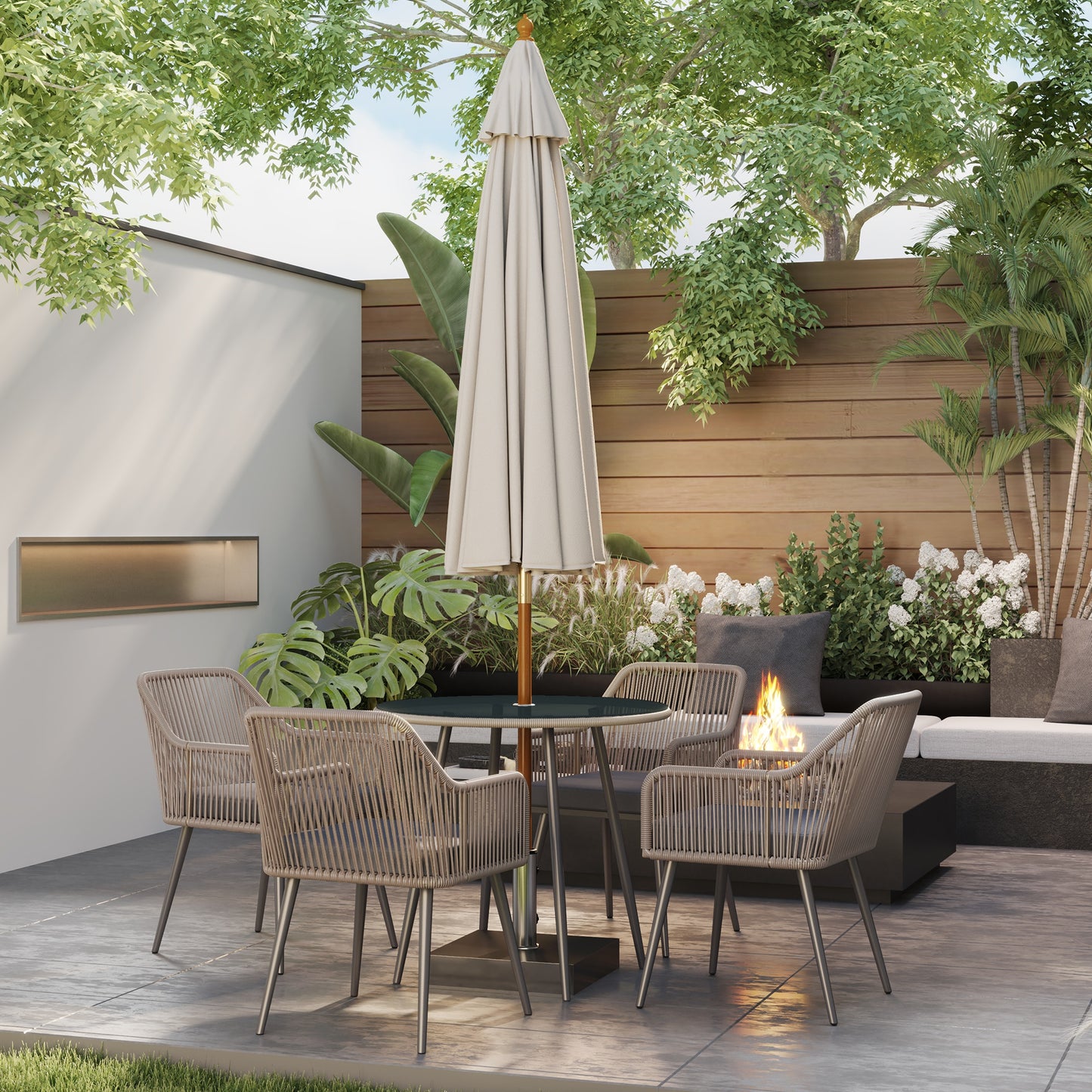Verona 4 Seater Rattan Dining Set, Rattan Garden Furniture Set with Parasol Hole