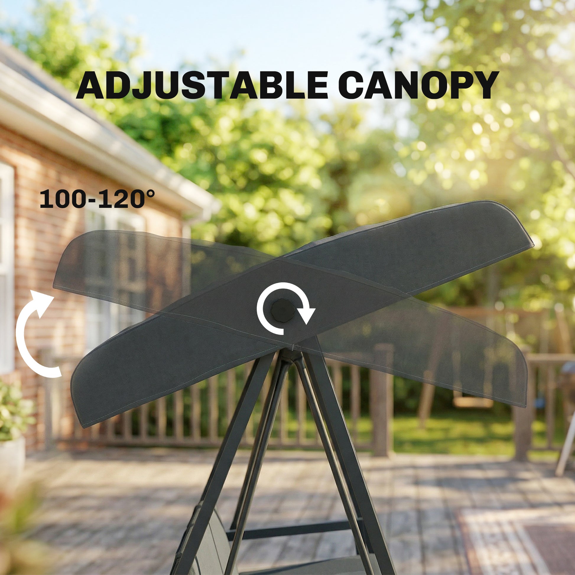 Outsunny Three-Seat Garden Swing Chair, with Adjustable Canopy - Dark Grey