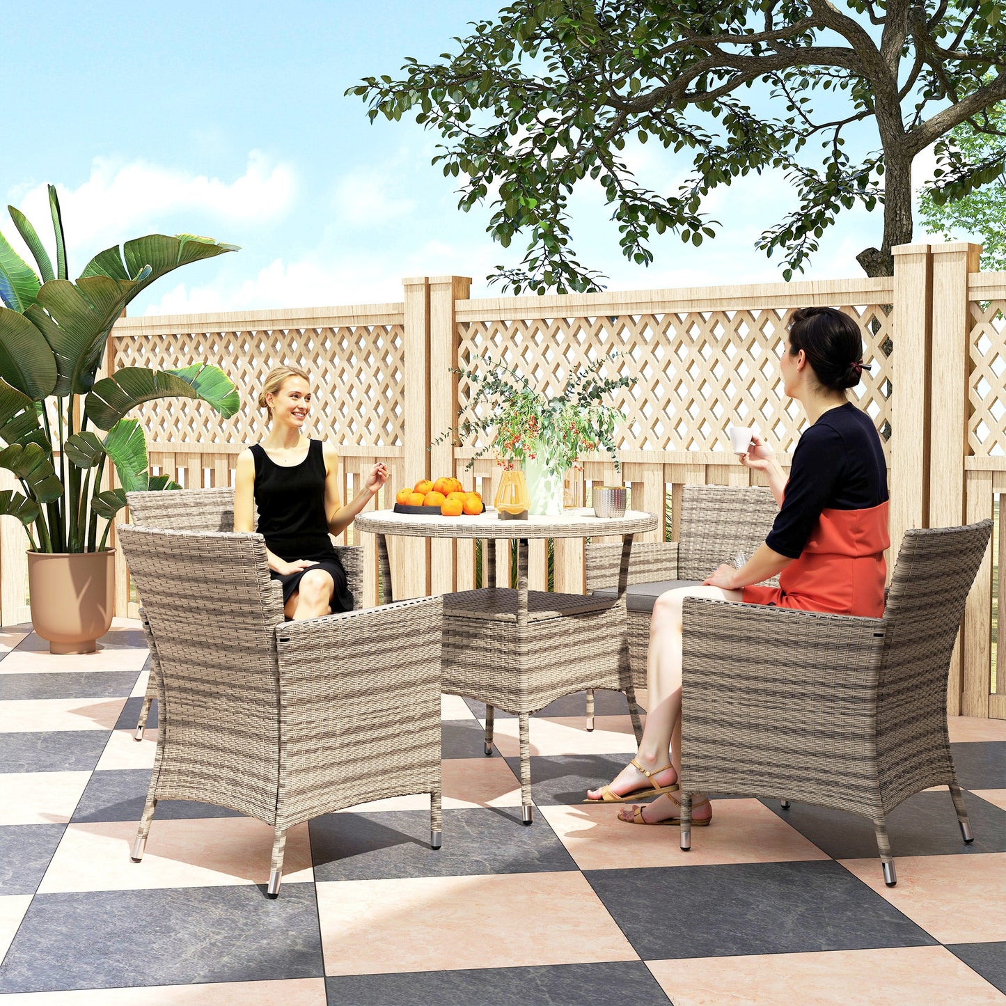 Amalfi Five-Piece Rattan Garden Set, with Two-Tier Table - Grey