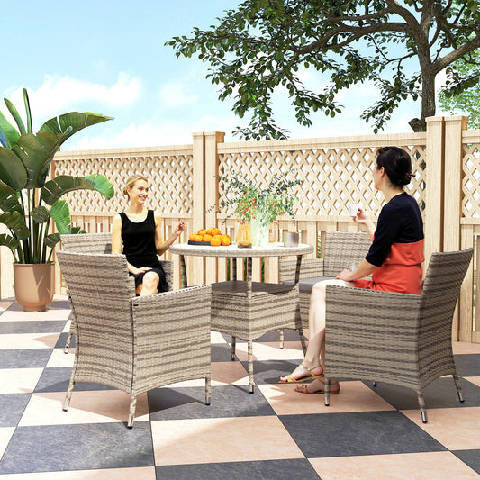 Amalfi Five-Piece Rattan Garden Set, with Two-Tier Table - Grey