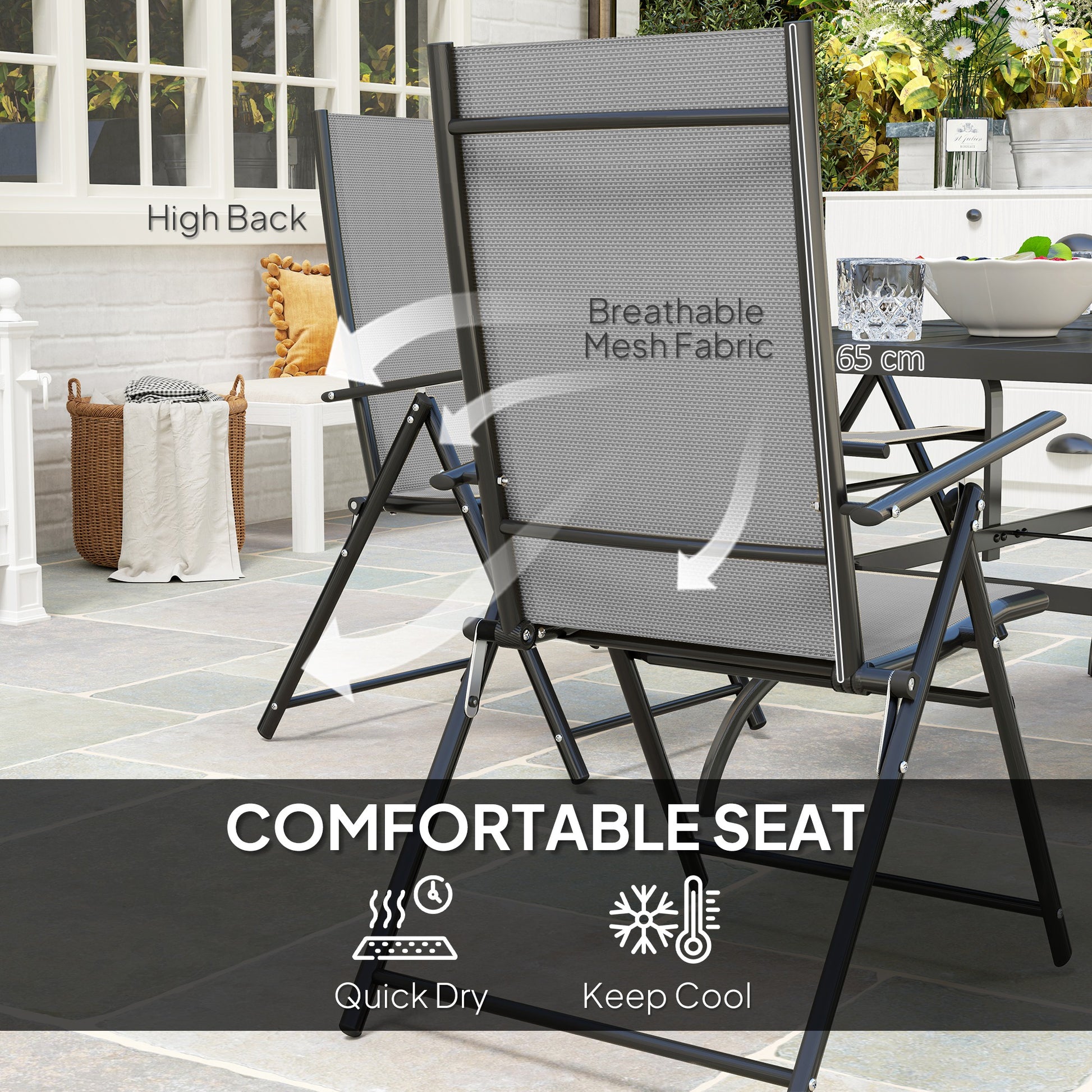 Outsunny Seven-Piece Steel Outdoor Dining Set, with Parasol Hole - Grey